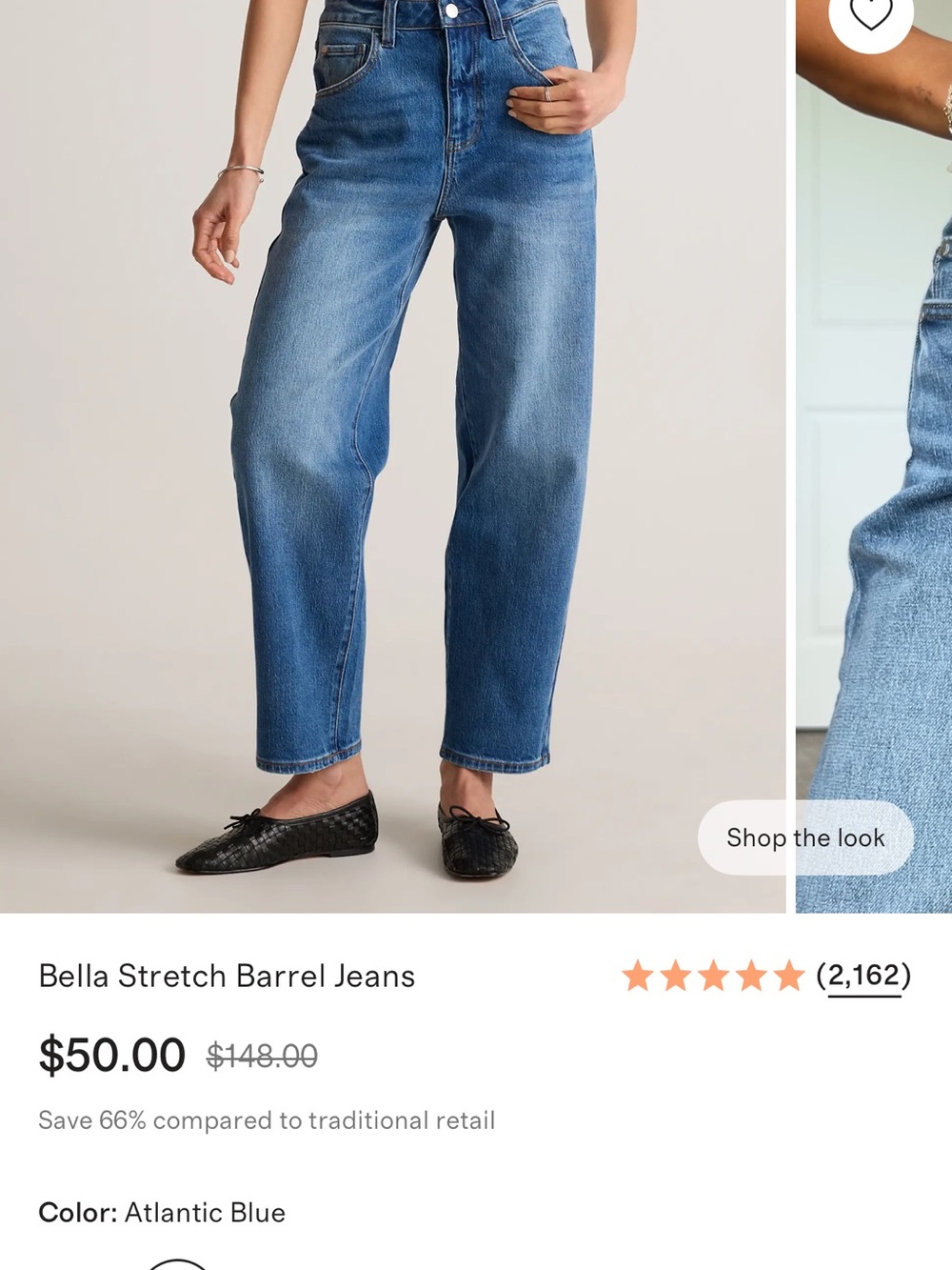 Quince Bella Stretch Barrel Jeans - Medium Blue Size 32 - Picture 3 of 9